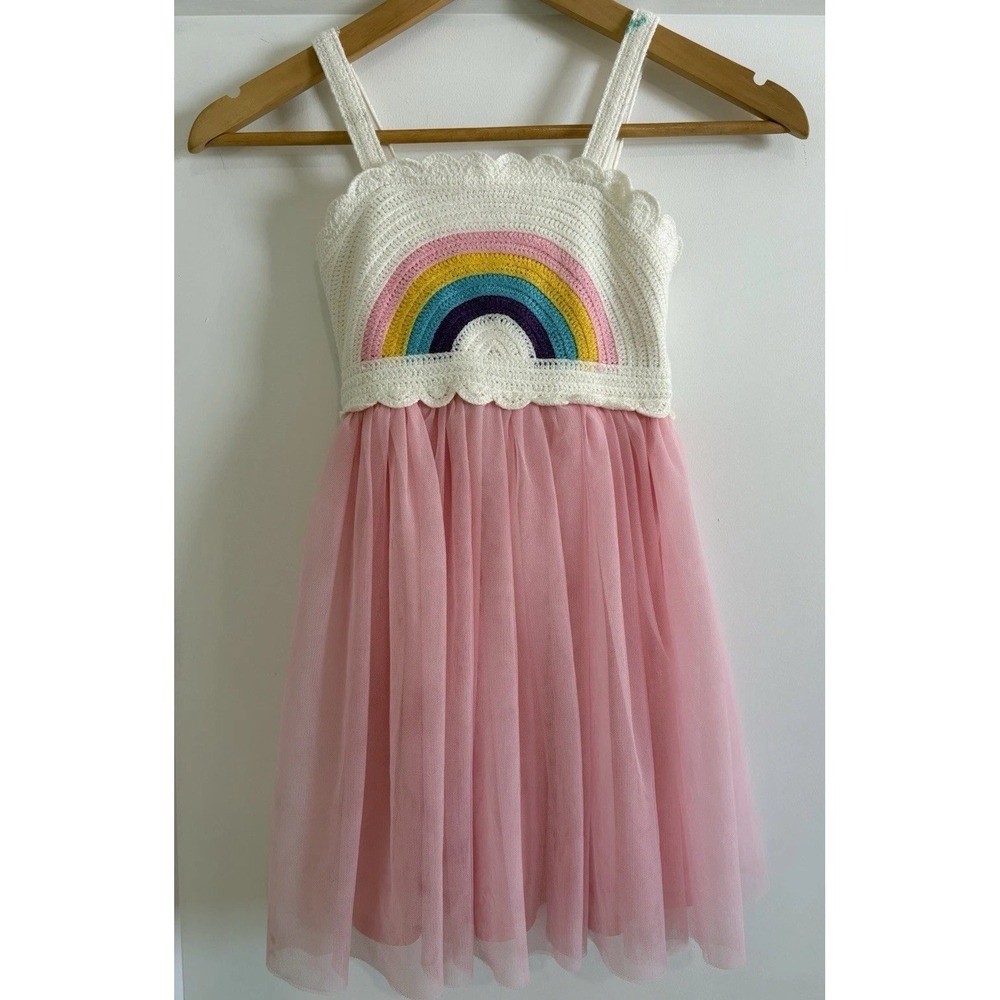 Zunie Kids Girls Size 6 Rainbow Crochet Bodice Pink Tulle Tutu Dress XD651815T